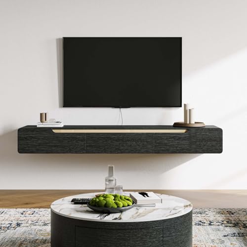 Image of POVISON Black TV Stand 78.74 inch, Modern TV Cabinet Wall-Mounted with 3 Drawers Entertainment Center, Fully-Assembled