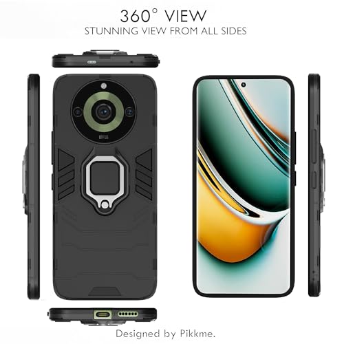 Image of Pikkme Realme 11 Pro /Pro Plus 5G Back Cover | D5 Tough Armor Bumper | 360 Protection Case | Ring Holder Stand Case for Realme 11 Pro /Pro Plus 5G (Black)