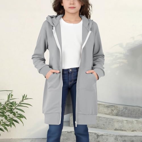 Fall Long Coat for Girls Loose Long Sleeve Preppy Solid Zip Up Hoodies Kids Fall Jacket Warm Lightweight Dress Coats3