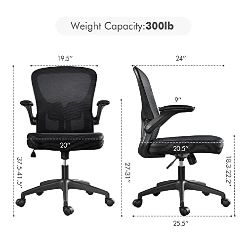 Yaheetech Ergonomic Office Chair Swivel Desk Chair With Flip Up Armrests Mesh Computer Chair With Adjustable Height Lumbar Support Space Saving Task Executive Chair For Home Office Work Study, Black #TOP2