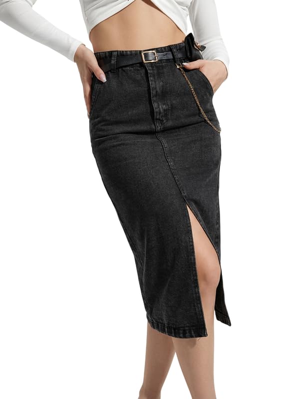 acuan Women's Slim Fit Denim Skirt Split Front Bodycon || Stretch Pencil Sexy Hips Wrapped || Bottoms for Night Out-picture-39