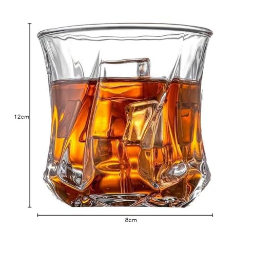 Image of Premium Crystal Whiskey Glass - Twisted Design, Set of 4, 300ml Old Fashioned Tumbler for Bourbon, Scotch & Cocktails (4, Round Twisted)