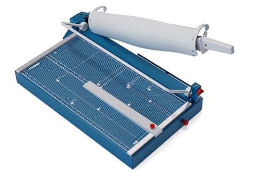 Dahle 597 Hebel-Schneidemaschine mit manueller Bügelpressung und Werkstoffmesser (550 mm bis DIN A3, Schnitthöhe 3,5 mm, Metalltisch) Blau