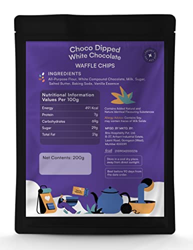 Image of NOVANOVA - Waffle Chips - White Choco Dipped | White Chocolate | 100% Eggless | No Added Preservatives | Freshly Baked for Your Order | Pack of 1| 200 Grams