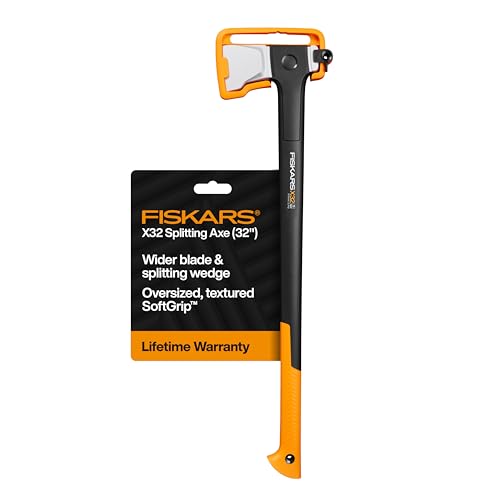 Fiskars X32 Splitting Axe 32', Forged Steel Blade for More One-Strike Splits on Large Logs, Shock-Absorbing FiberComp Handle & Low-Friction Coating for Rust Protection & Easy Removal