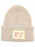 Zwillingsherz Slouch-Beanie-Mütze aus Wolle - Hochwertige Strickmütze mit Good Vibes Patch für Damen Mädchen Jungen - Hat - One Size - warm und weich für Frühling Herbst und Winter -hbg