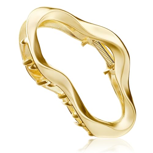 Ymapinc Large Gold Claw Clip for Women Cute Cloud Hair Clips for Thick & Thin Hair Non-Slip Metal Wave Shaped Barrette for Women Styling Accessories