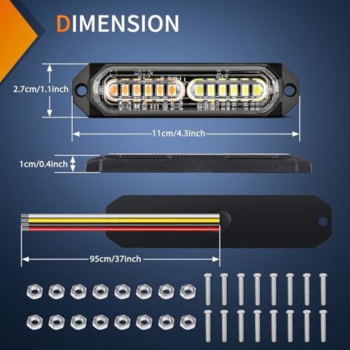 Image of Nilight 8PCS LED Strobe Lights 12V 24V Amber White Sync Feature Ultra Slim | Amber White 12 LED Emergency Hazard Warning Light Flashing Warning Mini Surface Mount Grille for Car Truck Camper trailer SUV