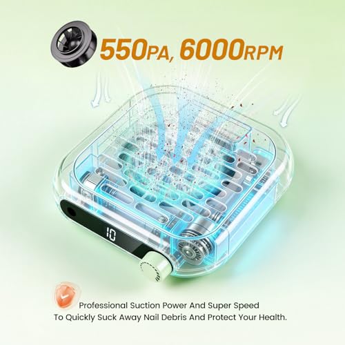 Image of JODSONE 6000RPM Mini Nail Dust Collector PocketSized Powerful Suction Portable Nail Salon with 30 Filters Green