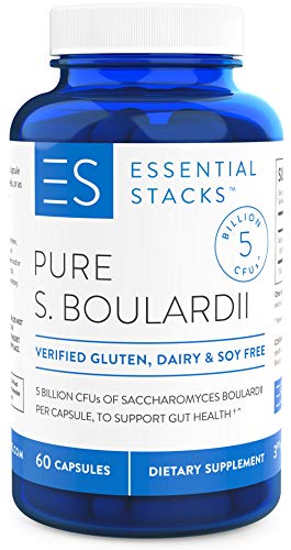 Essential Stacks Pure Saccharomyces Boulardii Probiotics - 5 Billion CFUs for Diarrhea, Candida, SIBO, Leaky Gut & Bloating - 60 Dairy & Gluten Free Probiotic Capsules