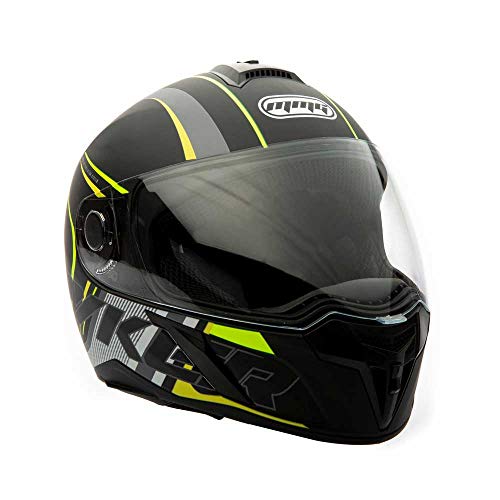 Motorcycle Full Face Helmet Dot Street Legal +2 Visors Comes With Clear Shield And Free Smoked Shield (Mgah21) (Matte Black Yellow, X-Large) #TOP2