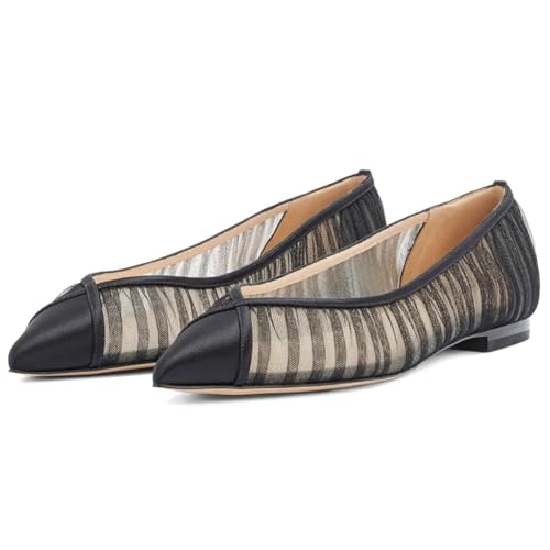 XYD Women Pointed Toe Gauze Mesh Ballerina Flats Comfort Slip on Low Heel Wedding Daily Work Shoes3