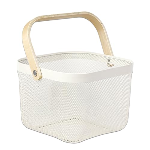 Image of Tamatoshi Fruit and Vegetable Storage Basket Steel Mesh Basket with Handle (White, 1 Piece)