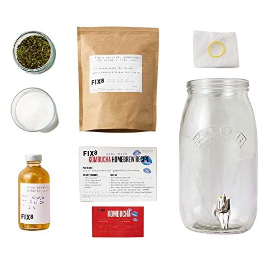Fix8 Essentials Homebrew Kombucha startkit – inkluderar 3L bryggkärl med kran, 100 g husblandning te, flytande startare SCOBY, socker, receptkort och mer – den ultimata gåvan för Kombucha fans!