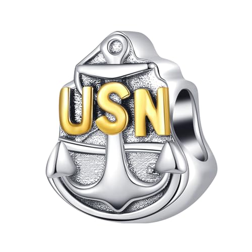USN Navy Anchor Sterling Silver Gold Plated Sailor Birthday Anniversary Charm for Diy Charms Bracelets