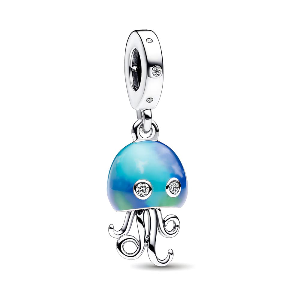 MITSOKU925 Sterling Silver Charms for Bracelets Necklaces Blue Sea Snail Mermaid Jellyfish Clip Pendants Beads, Safety Chain Rose Gold Charms Jewelry Gift for Women