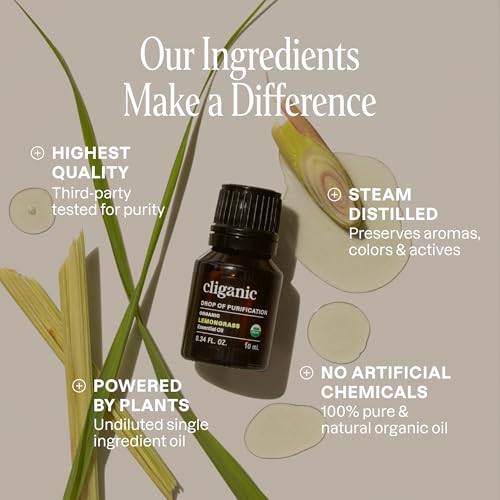 Image of Cliganic Organic Lemongrass Essential Oil, 1oz - 100% Pure Natural Undiluted, for Aromatherapy Diffuser | Non-GMO Verified