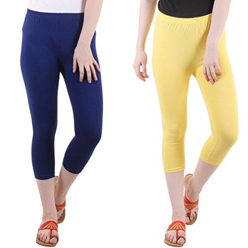 Image of DIAZ Women's Cotton Plain Half Length Capri | Nightwear Pyjama | 3 /4th Solid Pyjama Pant | Casual wear & Lounge Wear Capri Combo (Pack of 2)