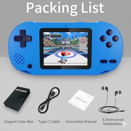 Handheld Game Console for Kids, Retro Game Console Built-in 300 Games, Rechageable Protable Game,Super Pocket Travel Toys for Boys and Girls (Blue)