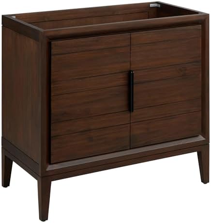 Signature Hardware 950734-36-RUMB Aliso 36" Single Vanity Set with Teak Cabinet, Quartz Vanity Top, and Rectangular Sink - 1-1/2" Faucet Holes - Java/Carbon Black