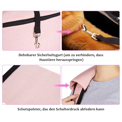 Ownpets Hundetragetasche Bis 11kg Mit Schulterpolster und Fronttasche, Sling, Tragetücher für Hunde, 29 cm Tief * 47 cm Breit, Rosa