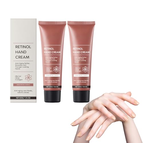 Crema de manos con retinol con Manteca de karité para manos de aspecto juvenil - Tratamiento de manos hidratante intensivo con Colágeno, mejora visiblemente la textura de la piel, 50g (2 piezas)