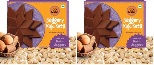 Image of GO DESi Jaggery Kaju Katli - 100g | Made with 69% Cashews and Palm Jaggery | Gud Kaju Katli | Indian Sweets | Sweets Gift Pack (Pack of 2)