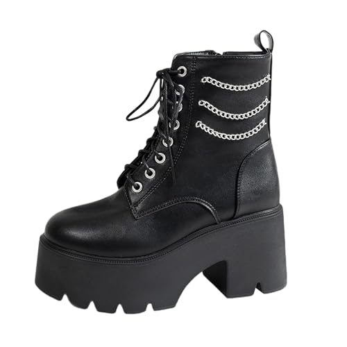 Momolaa UK 6.5 Womens Goth Ankle Boots Chain Zipper Platform