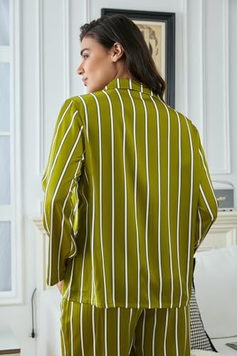 Image of YiNi LuLu Womens Silk Satin Pajamas Set Button Down 2 Piece Pjs Long Sleeve Oversized Sleepwear with Pockets