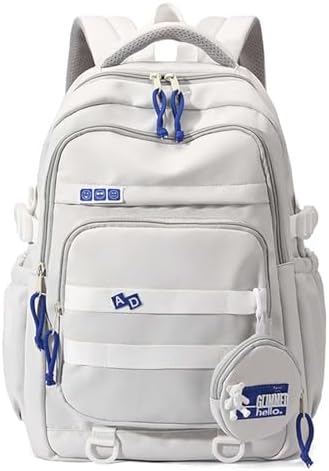 Preppy Aesthetic Backpack for Teen Girls Boys Elementary Middle High School Student Large College Laptop Cute Bookbag (Grey)