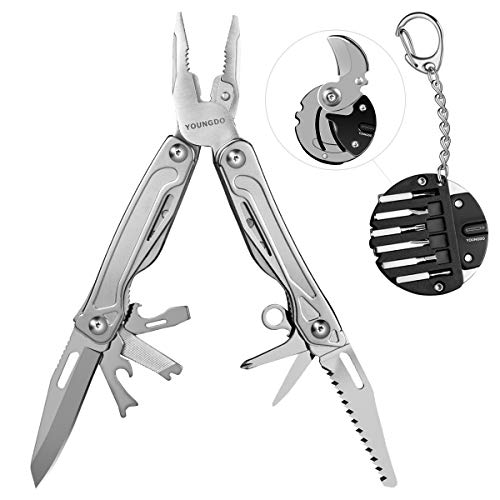 YOUNGDO Multitool, 18 in 1 Pocket Multi-Plier with Screwdriver Bit Set, Stainless Steel with Nylon Sheath, Tools for Men