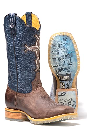 Tin Haul Men's Ichtusacross Waxy Sanded Lug Sole Western Boot Broad Square Toe - 14-020-0005-0450 BR 10 EE US Brown
