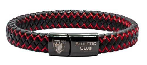 Athletic Club Pulsera de Cuero Trenzado negro con filigrana roja. Cierre de Acero Inoxidable. Producto oficial