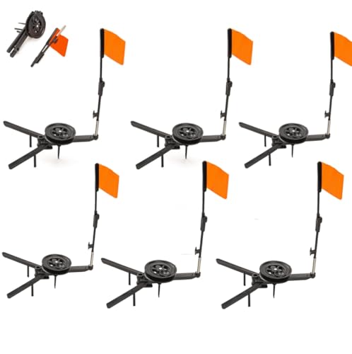 getuse 6pcs Round Tip-Ups Ice Fishing Rod with Flags Triangular Ice Fishing Poles for Winter Fishing Gear