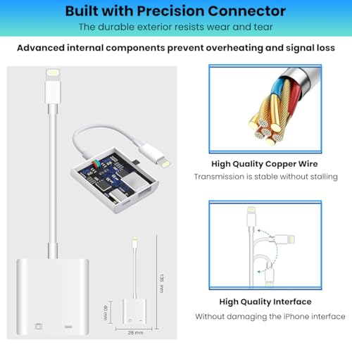Image of Verilux 2-in-1 Lighting Connector with Camera Port Compatible with iPhone 14 /13 /12 /11 /X /8 /7 /6s /SE