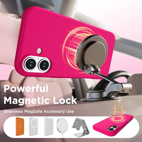Image of Magnetic for iPhone 16 Case, Compatible with MagSafe, Liquid Silicone Phone Cover with Screen Protector & Camera Protector, Soft Anti-Scratch Microfiber Lining Inside 6.1 inch, Neon Pink