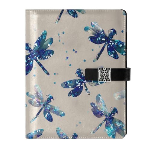 Carnet à spirales en cuir bleu Midnight Libellule, élégance et écriture haut de gamme 17x23 cm