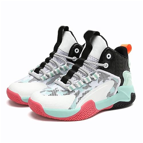 Boys Basketball Shoes Kids Slip On Walking Running Sports Sneakers Mesh Breathable High Top Flat Wide Trainers