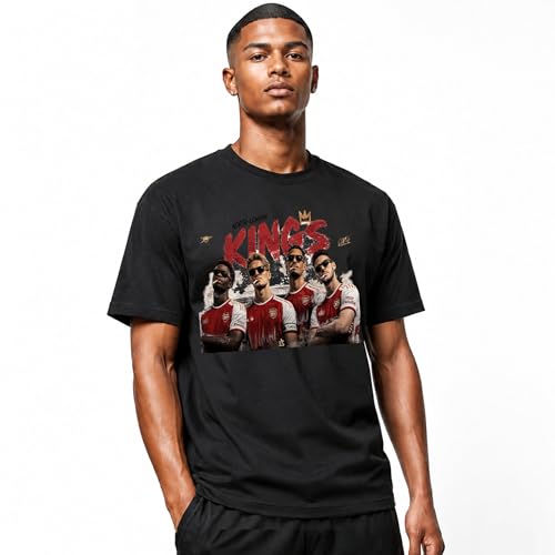 Image of AYAAN North London Kings Football T-Shirt, Boys Youth, Arsenal Players Graphic, Black Red White (UK, Age, 3 Years, 4 Years, Black)