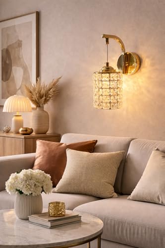Image of Modern Glass Wall Light | Vintage Brass Finish Wall Sconce | Warm Decorative Wall Lamp for Bedroom, Living Room, Hallway & Bedside