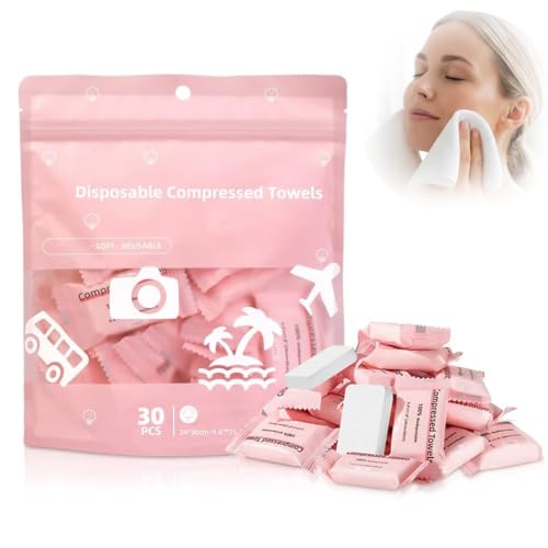 Compressed Towels, Disposable Face Towels (6, Pink)
