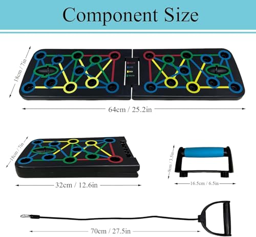 Push Up Board, 17 in 1 Faltbare Liegestütz Brett mit Handgriff, Multi-Funktions Portable Liegestützgestell Effektiv Trainieren die Muskeln für Männer Frauen mit 2 Elastisches Widerstandsseil