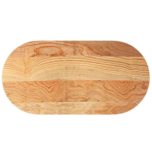 Plateau de table ovale 120x60x4 cm en bois de chêne massif verni marron clair