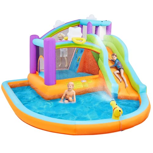 Yaheetech Bounce Castle Inflatable Water Slide w/Bouncy House for Kids Aged 3-10 3.7×3.9×2.4M Kids Inflatable Slide Bouncer w/Toys & Large Splash Pool & 550W Blower & Storage Bag