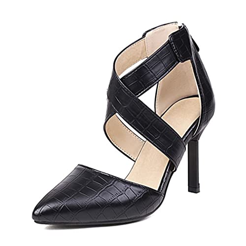 DEERBUNNY Women's Stiletto Pumps Back Zipper Cross Strap High Heels Pump Shoes Formal Occasions Wedding Party Comfort Dress Sandals