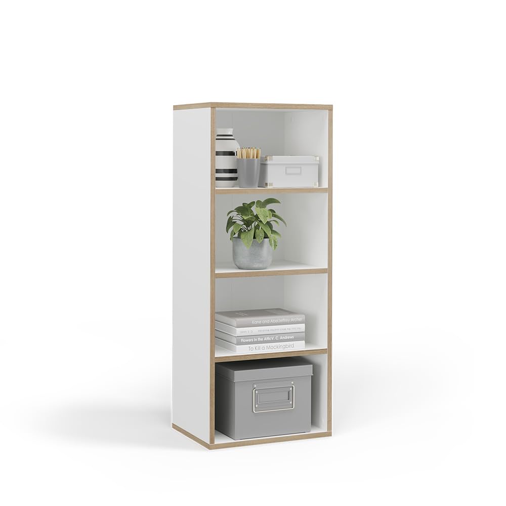 Vicco Bibliothèque Tetrix, Blanc, 40x100cm avec 4 Compartiments, Convient pour Le Rangement de Livres et d’Objets de décoration