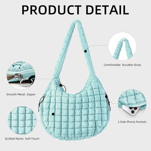 Image of Puffer Quilted Shoulder Bag Large Puffer Tote Bag for Women,Hobo Quilted Tote Bag Crossbody Shoulder Handbags Puff Purse