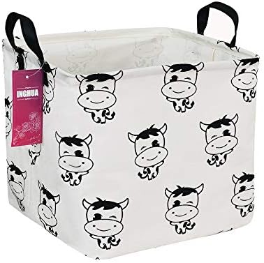 INGHUA Square Storage Basket Fabric Organizer Bin for Toys,Books,Clothes,Gifts,Pets-Perfect for Home,Office,Nursery,Dorm,Shelf(Square cute cows)