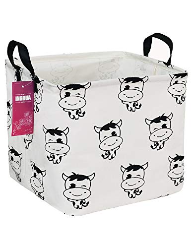 Inghua Square Storage Basket Fabric Organizer Bin For Toys,Books,Clothes,Gifts,Pets-Perfect For Home,Office,Nursery,Dorm,Shelf(Square Cute Cows) #TOP3