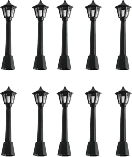 aoukoslt 10PCS Mini Street Light Model Railway Train Lamp Miniature Plastic Village Pathway Lantern Post for Micro Landscape Fairy Garden Accessories